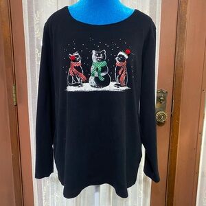Black Cat and Snowman Holiday Top